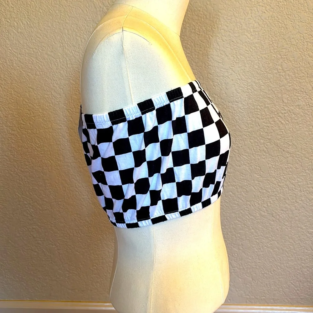 Emma & Sam | Black & White Checkered Cotton Tube Top Retro Classic Top NWT - Picture 5 of 9